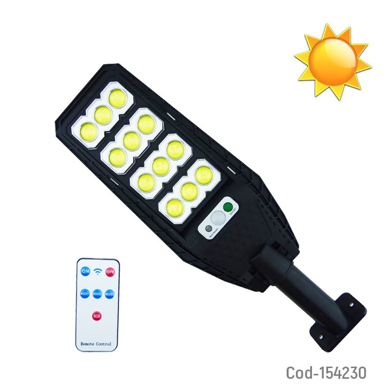Foco solar con brazo de 400 watt, 12 led cob en 4 placas marca jortan con sensor y control remoto mayorista — imagen 4