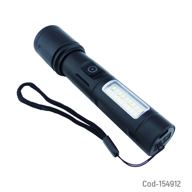 Linterna led tactica con zoom con 1 led mas 18 de luz blanca con baliza, recargable, type-c en metal mayorista — imagen 2
