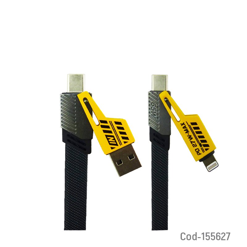 Cable 4 en 1 type-c a usb y type-c a lightning en malla plano fast charge. - pack de 10 unidades mayorista — imagen 2