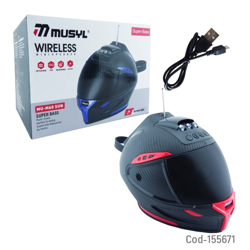 Parlante solar tipo casco bluetooth modelo musyl m-60 con usb, tf y led. variedad de colores. mayorista — imagen 5