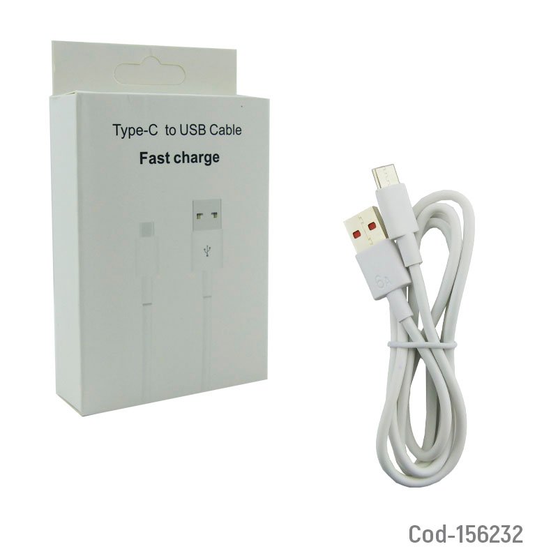 Cable usb type-c de 1 metro y hasta 6 amp de fast charge con datos en color blanco - pack de 50 unidades mayorista — imagen 2