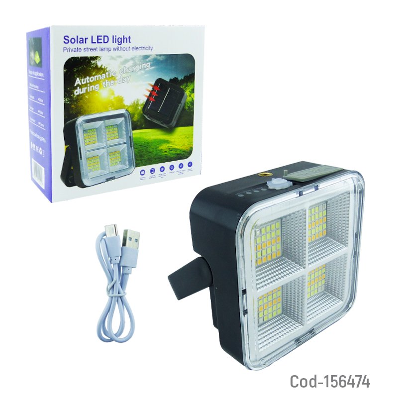 Proyector solar led mini modelo r05 de 112 led con iman, 3 tonos de luz, baliza y power bank. mayorista — imagen 4