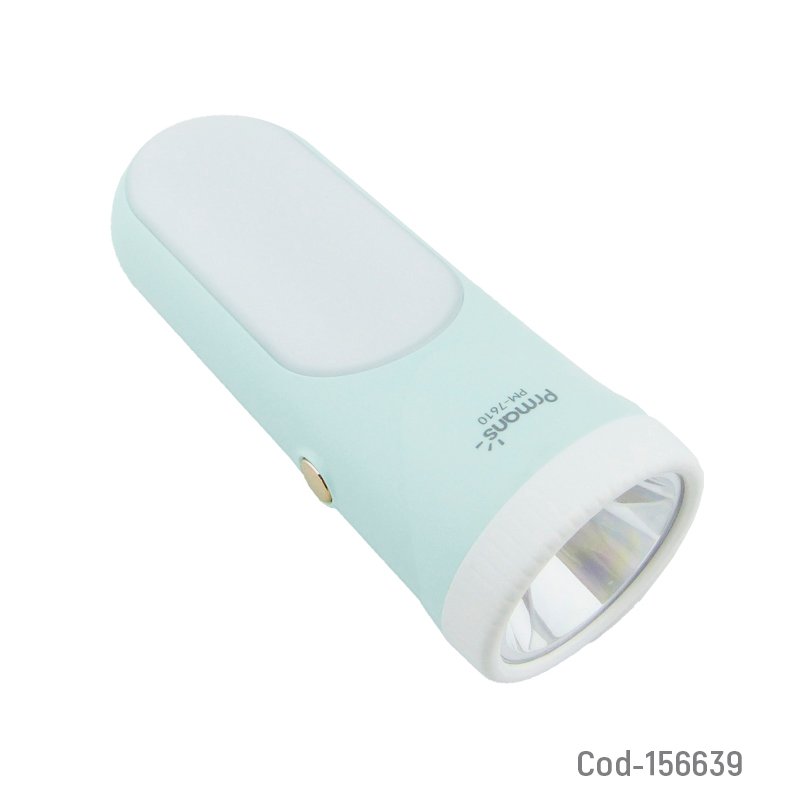 Linterna De 1 LED Mas COB Modelo PM-7610 Marca PRMANS Recargable Por Tipo-C En Dos Colores. 13.4 cm x 5 cm por mayor en Chile