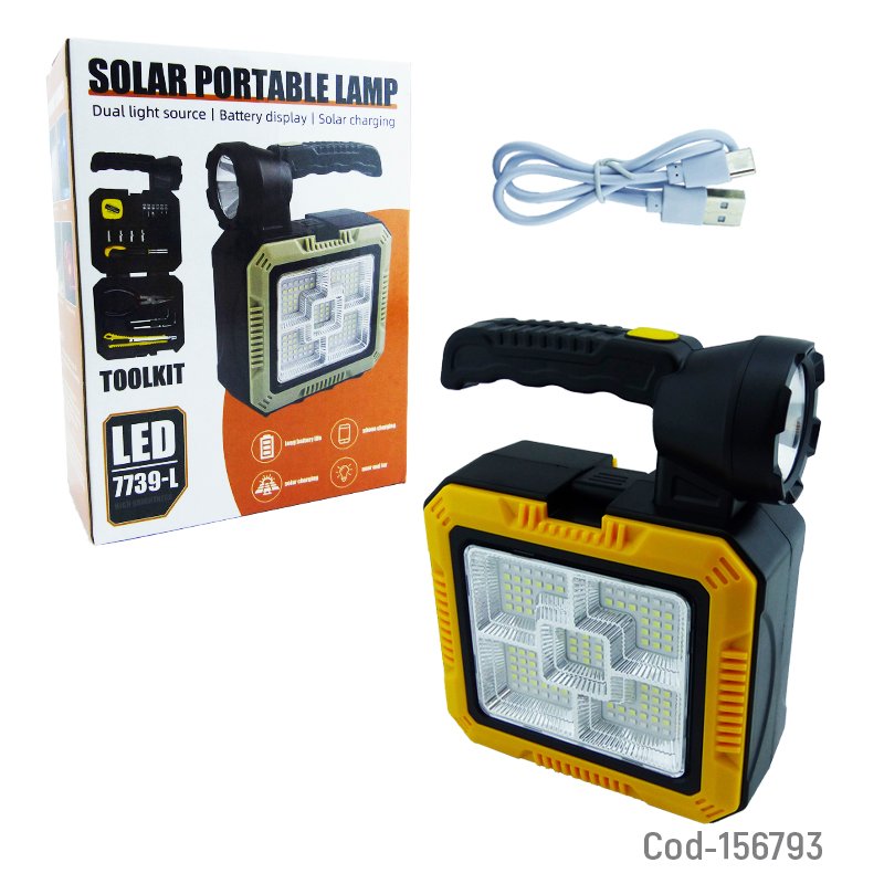 Linterna led solar con lampara de 68 led y baliza, herramientas, modelo 7739-l, con power bank. recargable. mayorista — imagen 4