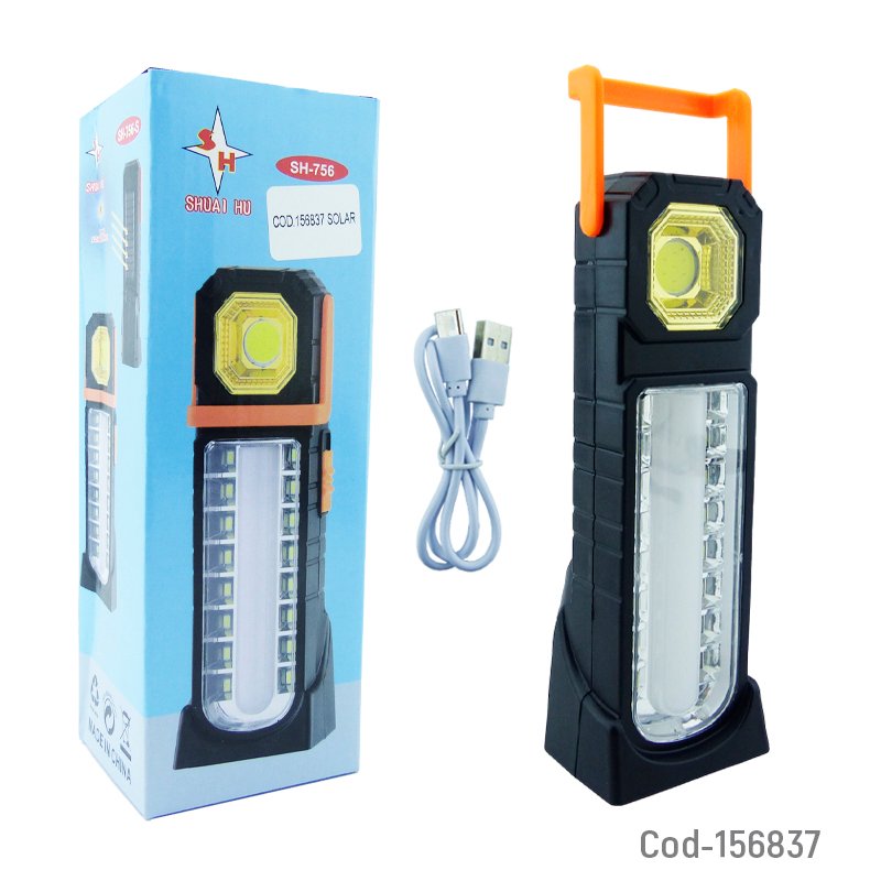 Lampara solar led modelo sh-756 de 16 led mas 1 cob y tubo, marca shuai hu recargable mayorista — imagen 4