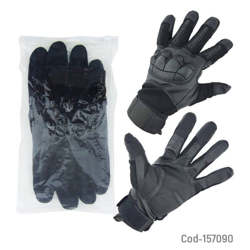 Guante para moto de cuero, modelo mlv, con proteccion y touch, negro. mayorista — imagen 2