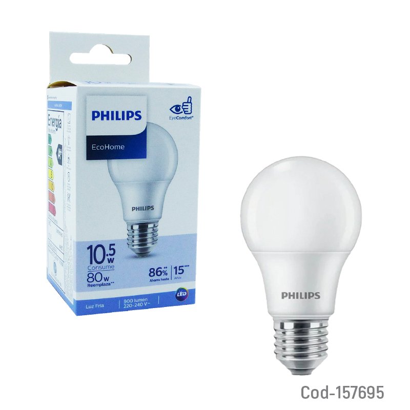 Ampolleta led philips e-27 de luz fria 10.5 watt y 900 lumenes. - pack de 10 unidades mayorista — imagen 2