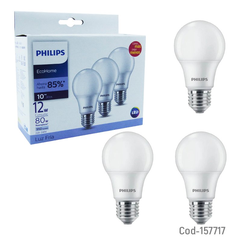 Ampolleta led philips modelo e-27 de luz fria, 12 watt. set por 3 piezas. mayorista — imagen 2