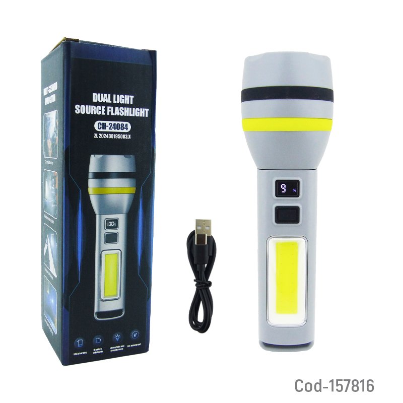 Linterna led solar de 1 led mas 1 led cob modelo ch-24084 con zoom e indicador de carga en pantalla led mayorista — imagen 4