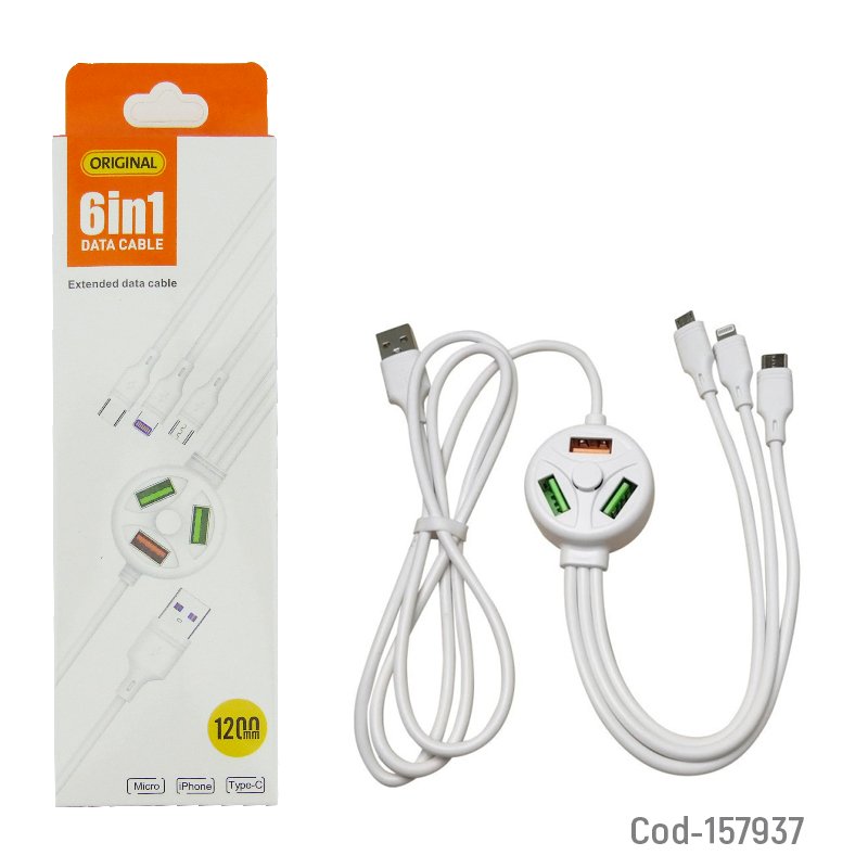 Cable usb 6 en 1 con puntas de usb a micro usb, iphone, type-c y 3 usb. mayorista — imagen 3