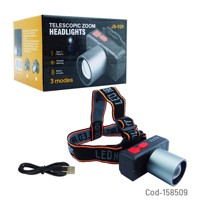 Linterna minero de 1 led modelo js-929 con zoom, recargable y conexion type-c. mayorista — imagen 3