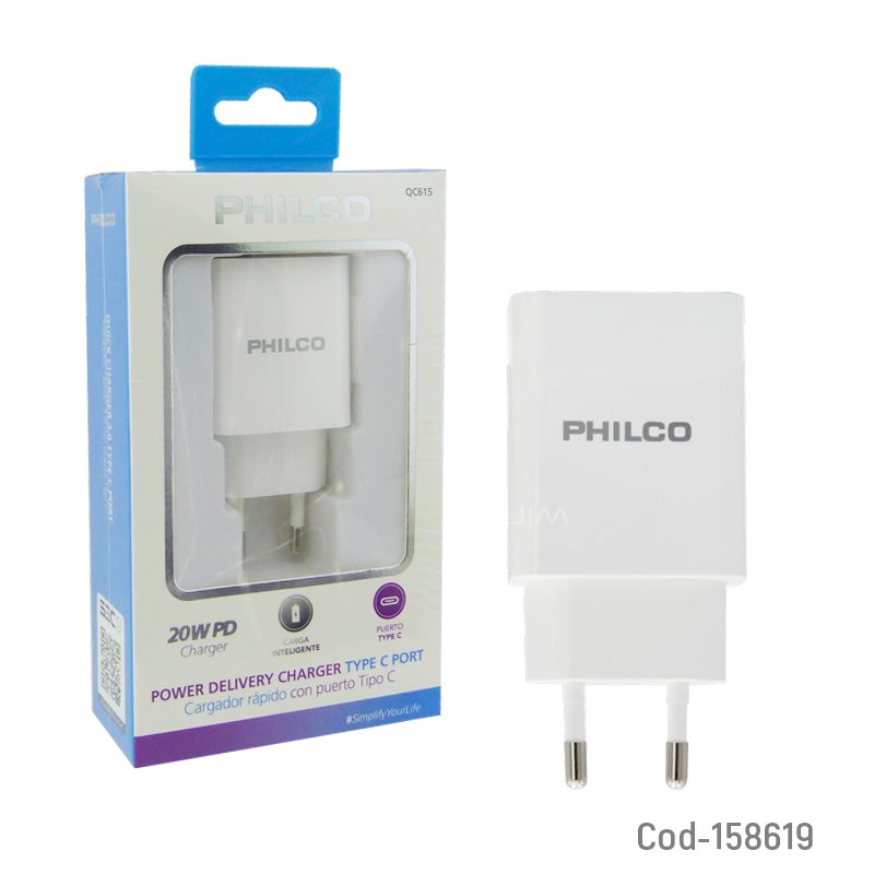 Cargador 1 puerto type-c de 20 watt 3.0 con carga rapida sin cable. marca philco mayorista — imagen 2