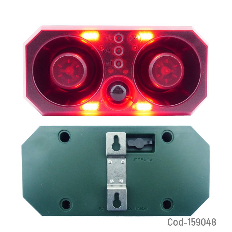 Alarma sirena con baliza solar, sonido para ahuyentar animales, grabador y control remoto. mayorista — imagen 2