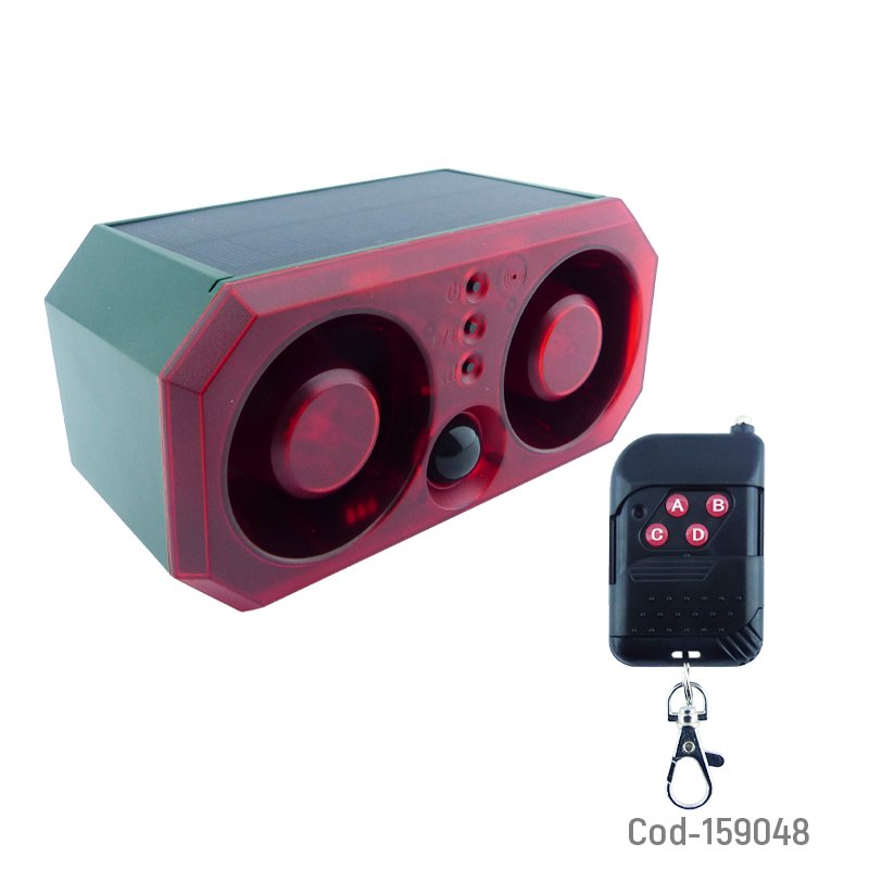Alarma sirena con baliza solar, sonido para ahuyentar animales, grabador y control remoto. mayorista — imagen 3