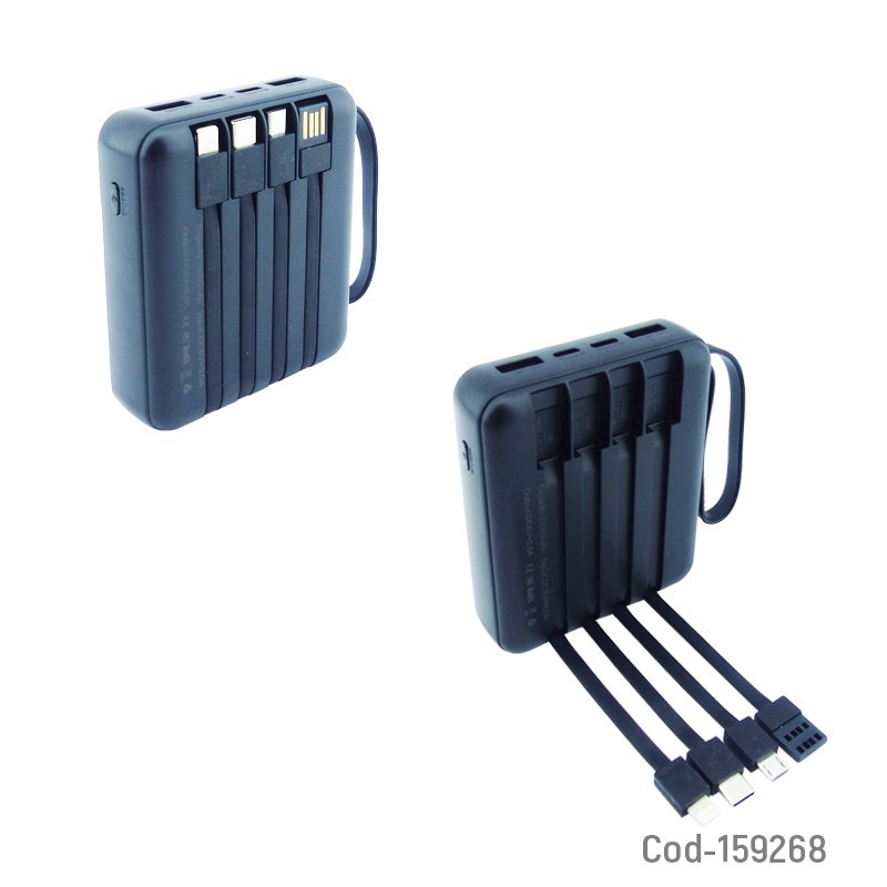 Bateria de emergencia mini de 66 watt con 2 micro usb,2 usb mas 4 cables type-c, iphone, micro usb y usb. variedad de colores. 20.000 mah mayorista — imagen 2