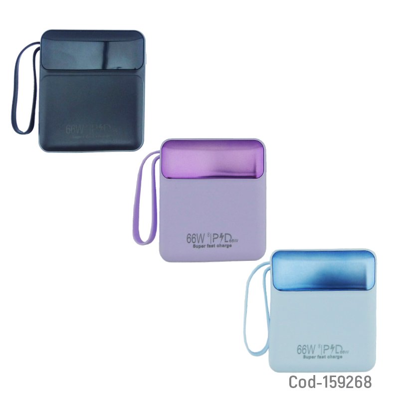 Bateria de emergencia mini de 66 watt con 2 micro usb,2 usb mas 4 cables type-c, iphone, micro usb y usb. variedad de colores. 20.000 mah mayorista — imagen 3