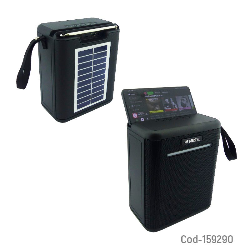 Parlante solar recargable modelo pm-16 marca musyl conexion bluetooth, fm-tf-usb en variedad de colores. mayorista — imagen 2