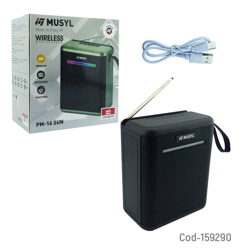 Parlante solar recargable modelo pm-16 marca musyl conexion bluetooth, fm-tf-usb en variedad de colores. mayorista — imagen 4