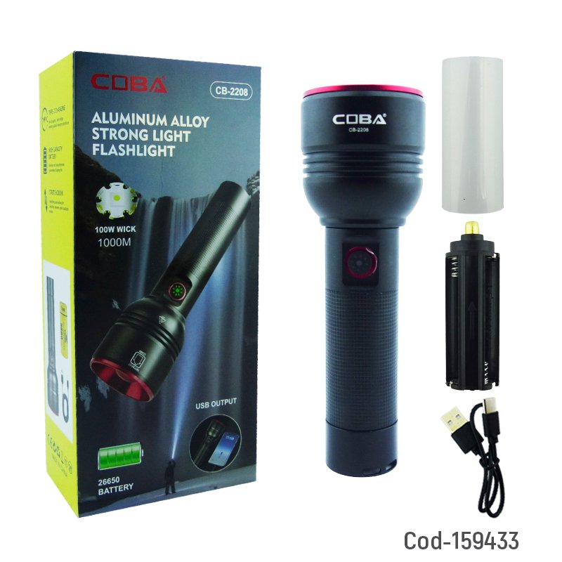 Linterna de 1 led en aluminio con zoom y 100 watt marca coba modelo cb-2208 recargable. mayorista — imagen 4