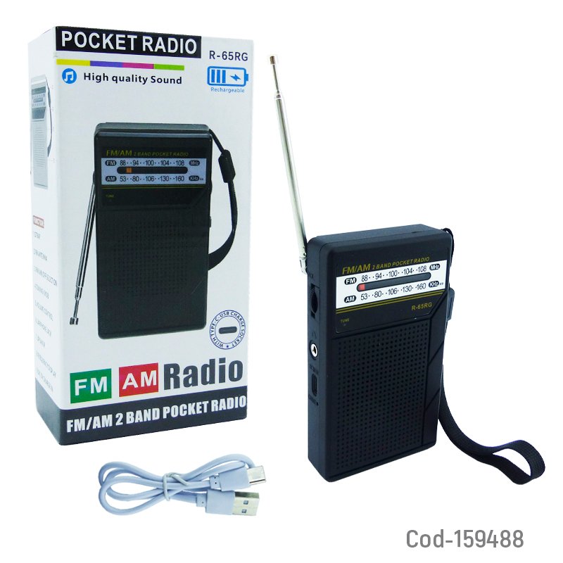 Radio am/fm 2 bandas modelo r-65rg recargable type-c y a pila mayorista — imagen 4
