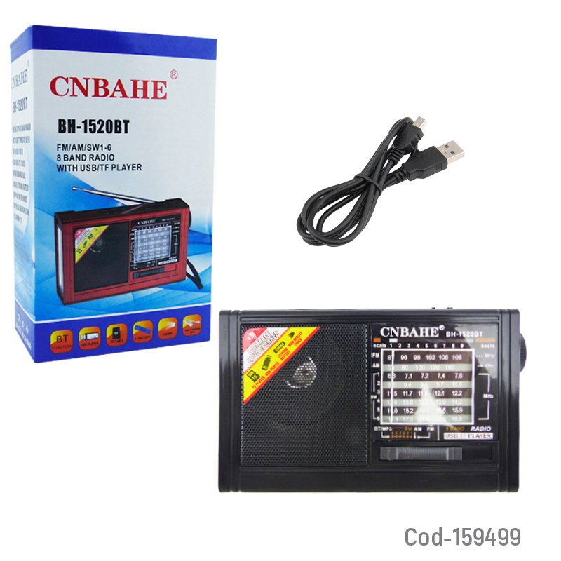 Radio multibanda marca cnbahe modelo bh-1520 conexion bluetooth 8 bandas y linterna. recargable. mayorista — imagen 5