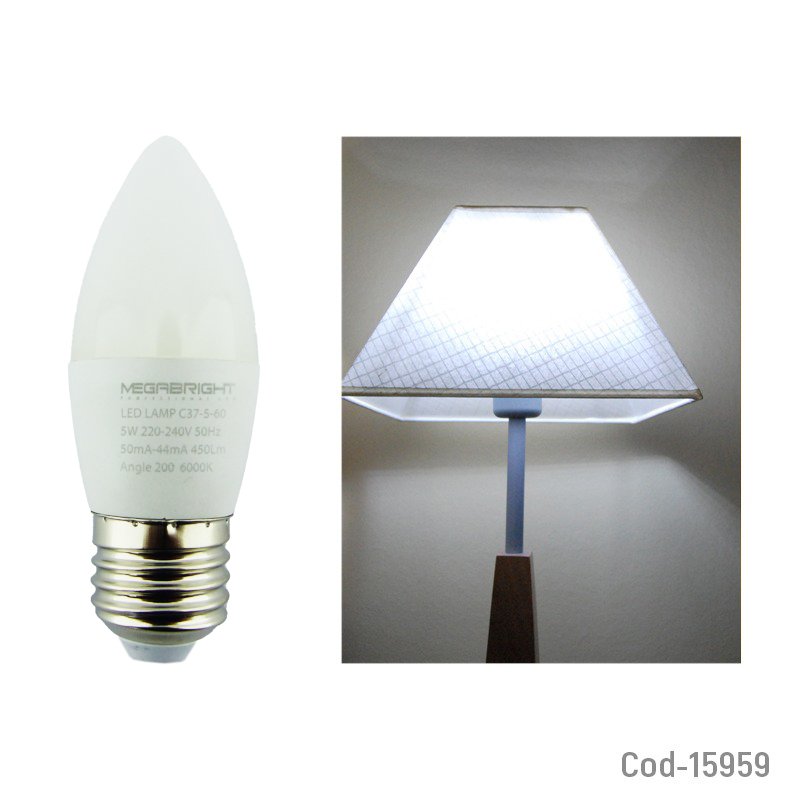 Ampolleta vela led 5watt=50watt, e27, luz fria, megabright. - pack de 20 unidades mayorista — imagen 2