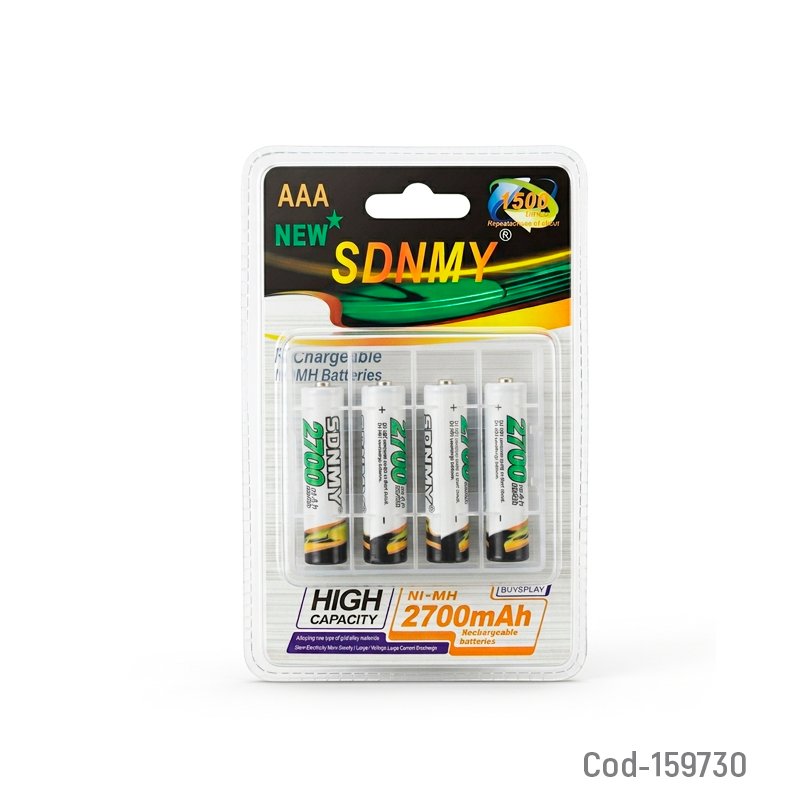 Pila Marca SDNMY AAA Set X 4. De 1.2 Volt Recargable A 2700 Mah Con Estuche PVC En Blister. 4.5 cm x 1 cm por mayor en Chile