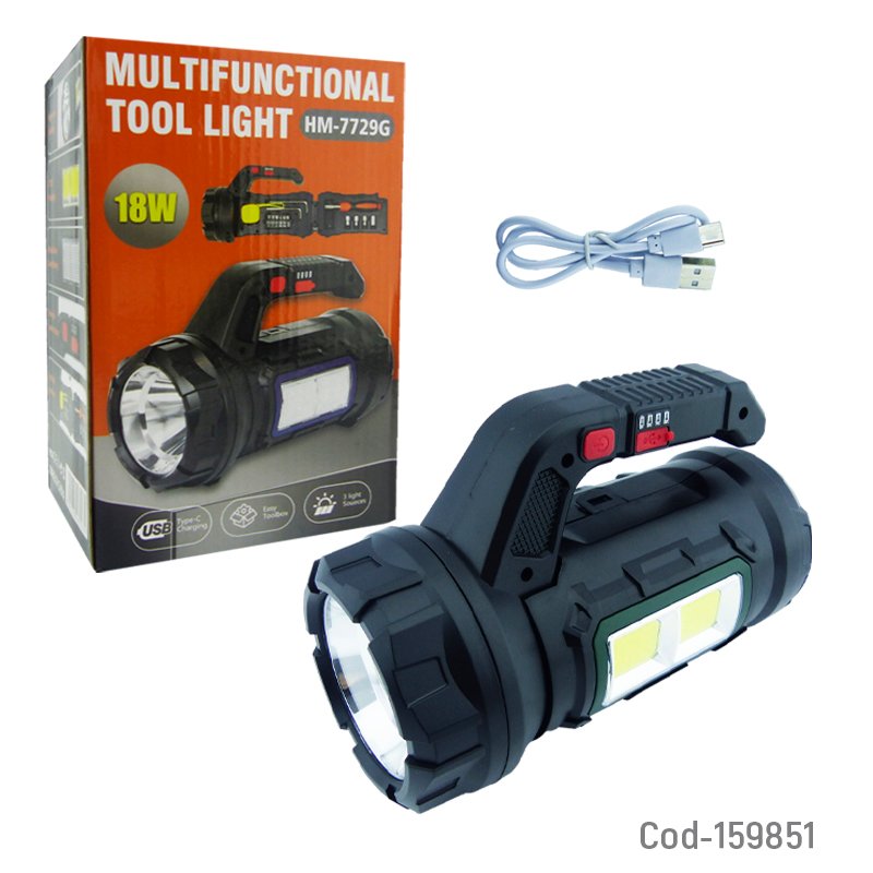Linterna de 1 led, 2 led cob mas baliza con herramientas modelo hm-7729g a 18 watt recargable por usb type-c mayorista — imagen 5
