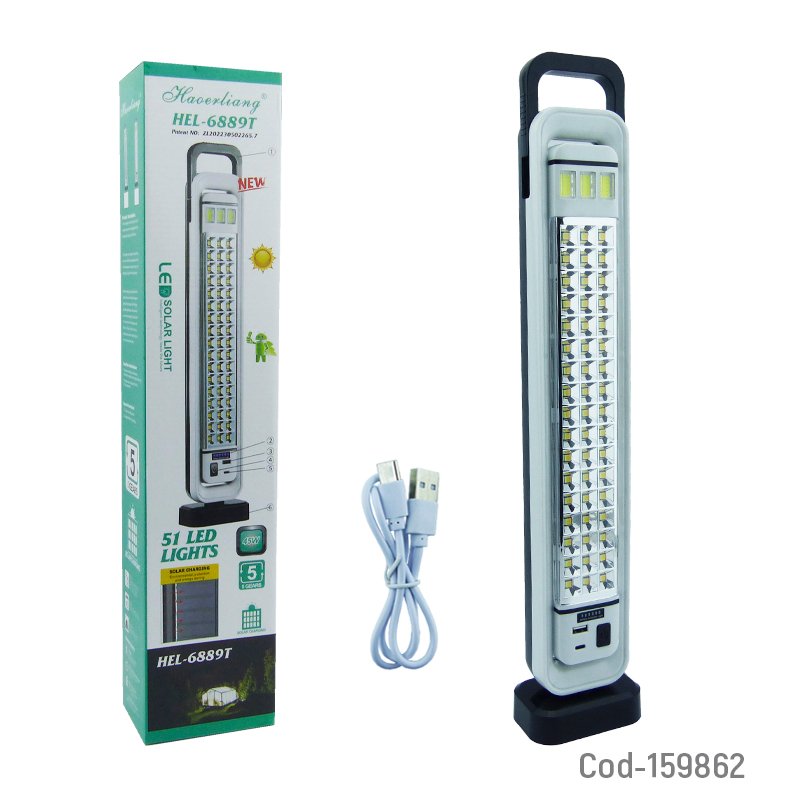 Lampara solar de 51 led mas 3 led cob duo color modelo hel-6889t a 45 watt recargable type-c e indicador de carga. mayorista — imagen 4