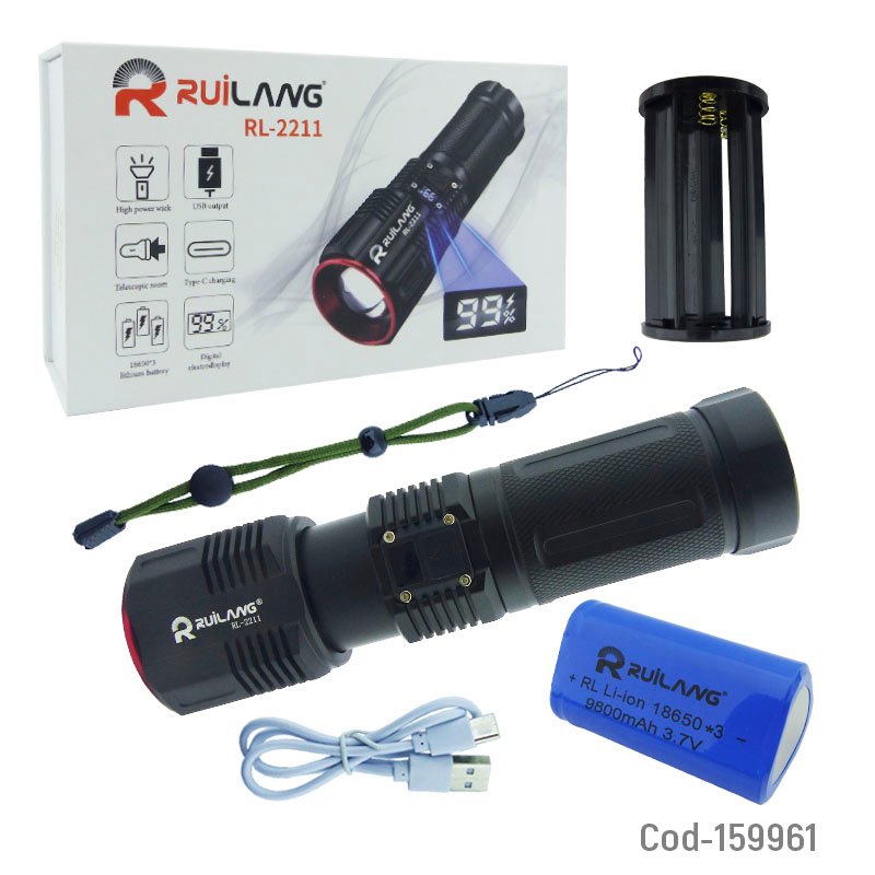 Linterna led tactica marca ruilang modelo rl-2211 en aluminio con zoom y adaptador para pilas aaa. mayorista — imagen 4