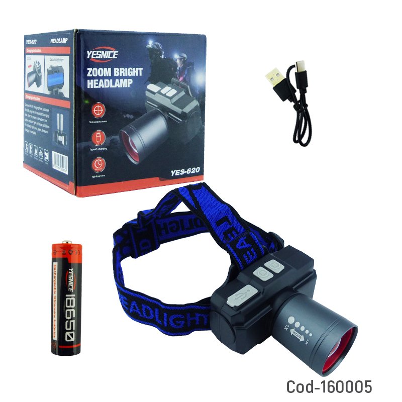 Linterna minero de 1 led modelo yes-620 con zoom de aluminio y es recargable via usb mayorista — imagen 3