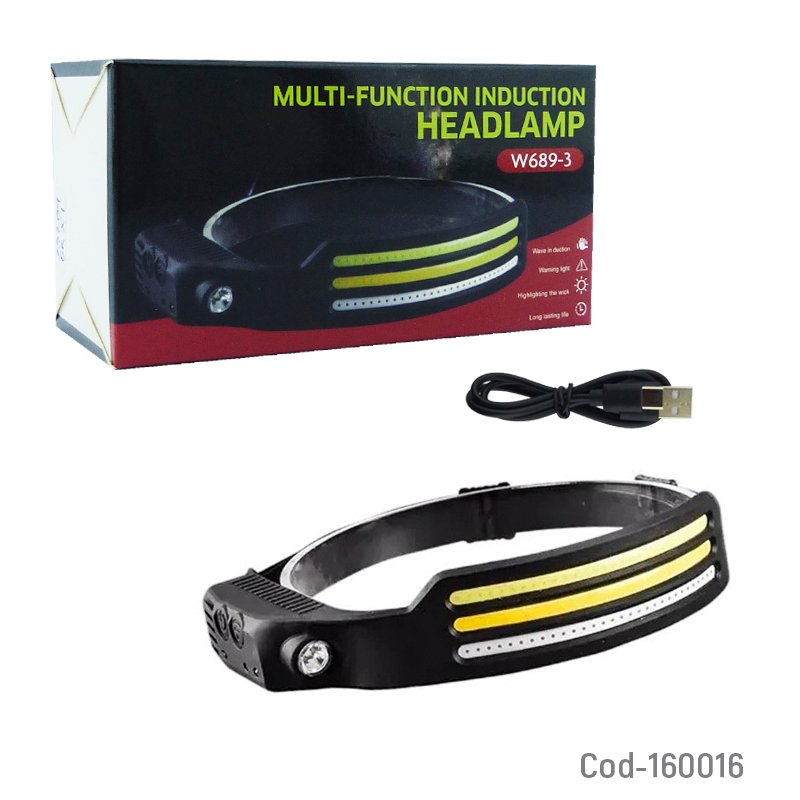 Linterna minero de 1 led y 3 bandas led cob modelo w689-3 con sensor y recargable. mayorista — imagen 3