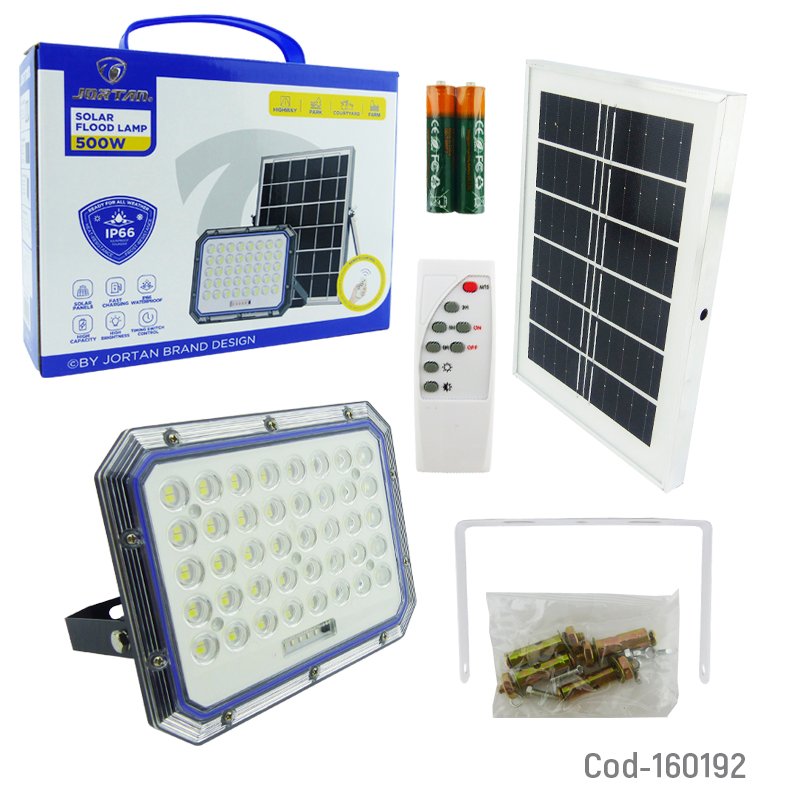Proyector solar led 500 watt con panel solar marca jortan en pvc de 80 led modelo zy500 con control. mayorista — imagen 4