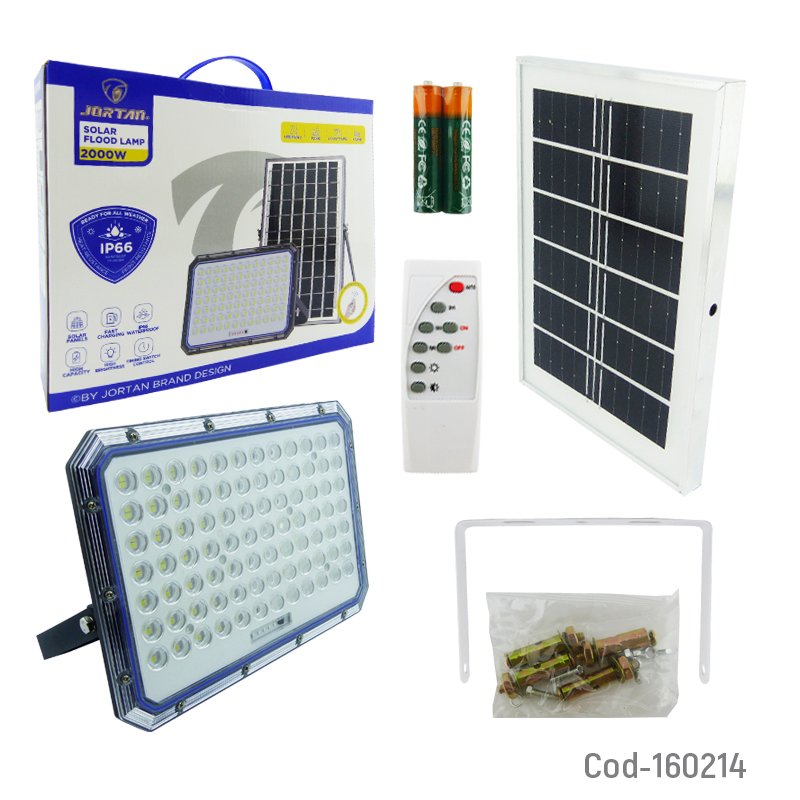 Proyector solar led 2000 watt con panel solar marca jortan en pvc de 160 led modelo zy2000 con control. mayorista — imagen 4