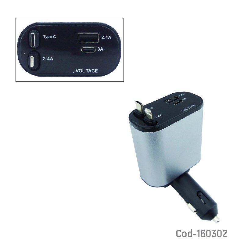 Cargador 120 w fast charge usb-pd y 2 cables retractil tipe-c/iphone mayorista — imagen 2