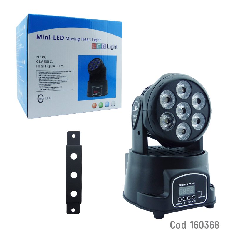 Moving head mini de 7 led rgb con pantalla lcd y dmx mayorista — imagen 4