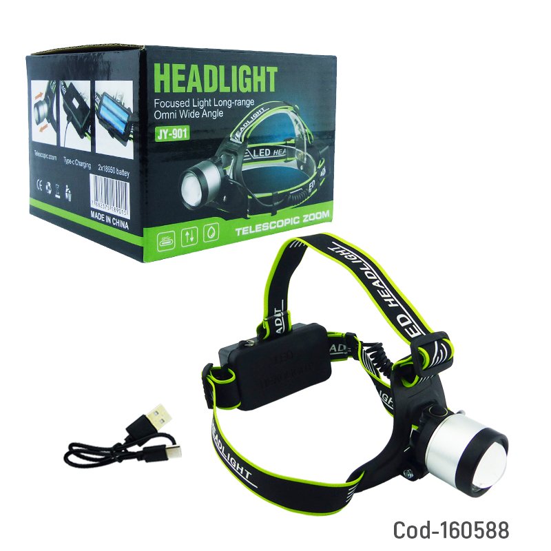 Linterna minero de 1 led cob modelo jy-901 con zoom y bateria externa recargable por usb type-c. mayorista — imagen 4