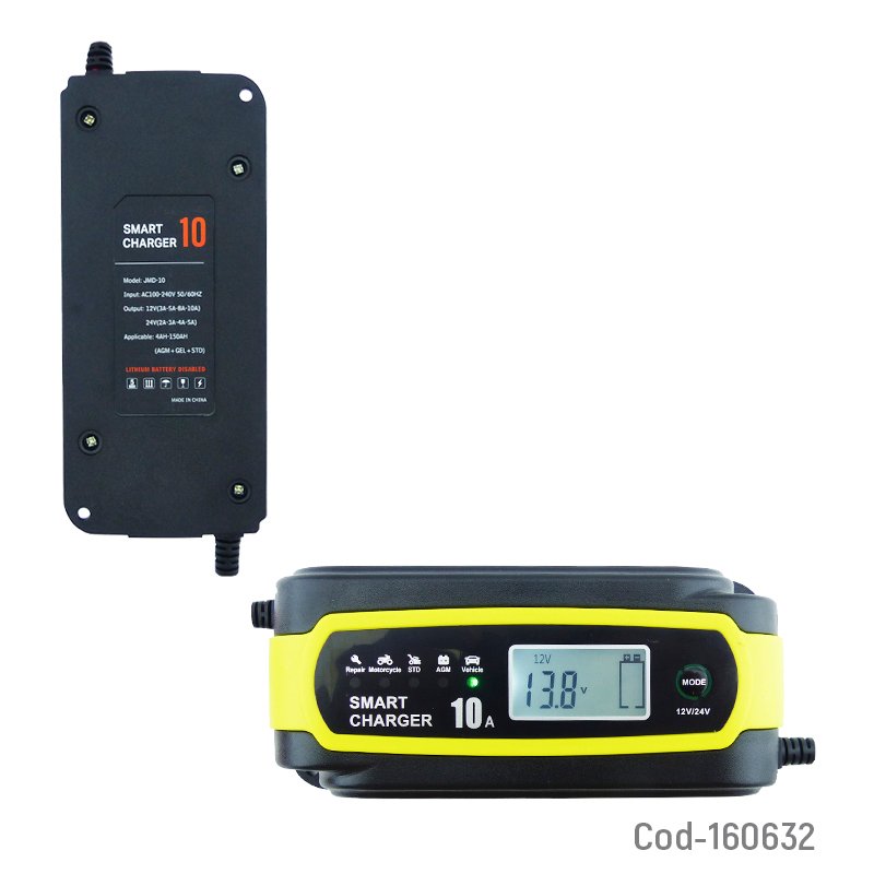Cargador de bateria inteligente de 10 amp, 12 a 24 volt con pinzas. mayorista — imagen 2