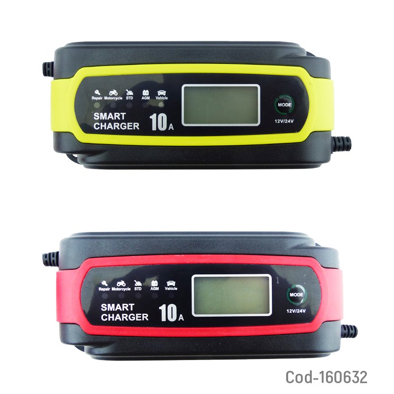 Cargador de bateria inteligente de 10 amp, 12 a 24 volt con pinzas. mayorista — imagen 3