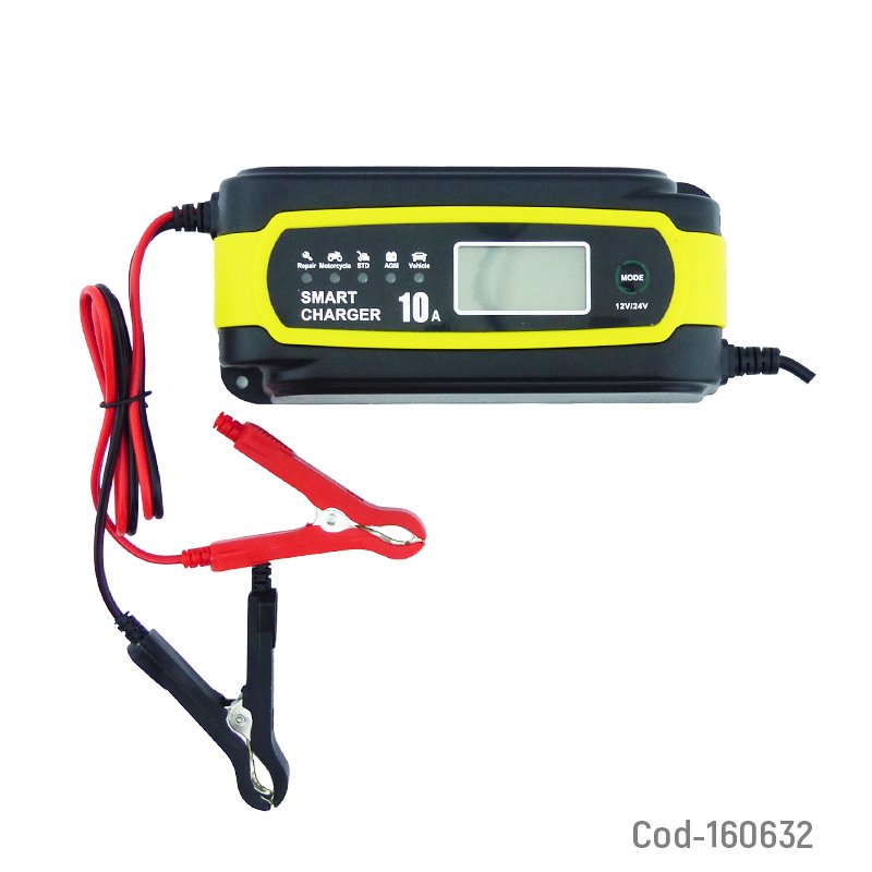 Cargador de bateria inteligente de 10 amp, 12 a 24 volt con pinzas. mayorista — imagen 4