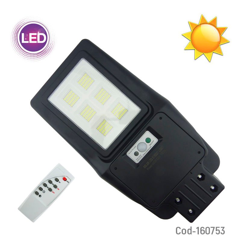 Foco Para Poste Solar De 400 Watt En PVC Con 6 Placas Fondo Blanco, 168 LED Y Control Remoto 47 cm x 24 cm por mayor en Chile