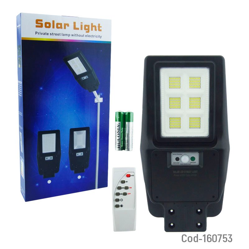 Foco para poste solar de 400 watt en pvc con 6 placas fondo blanco, 168 led y control remoto mayorista — imagen 4