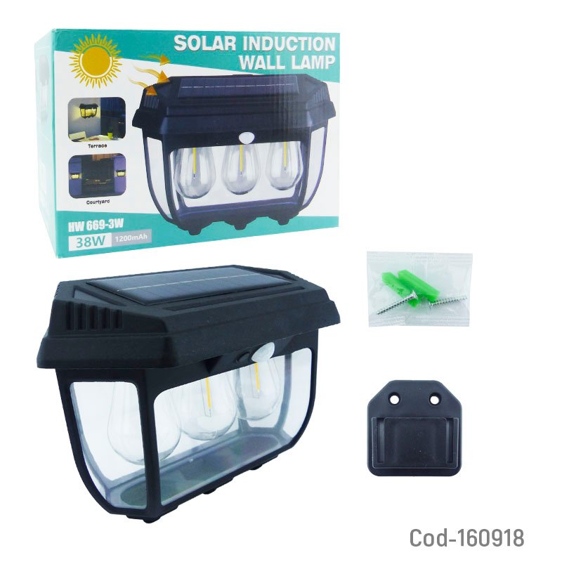 Aplique solar de 3 led cob tipo farol modelo hw-669 con sensor, de 38 watt mayorista — imagen 4