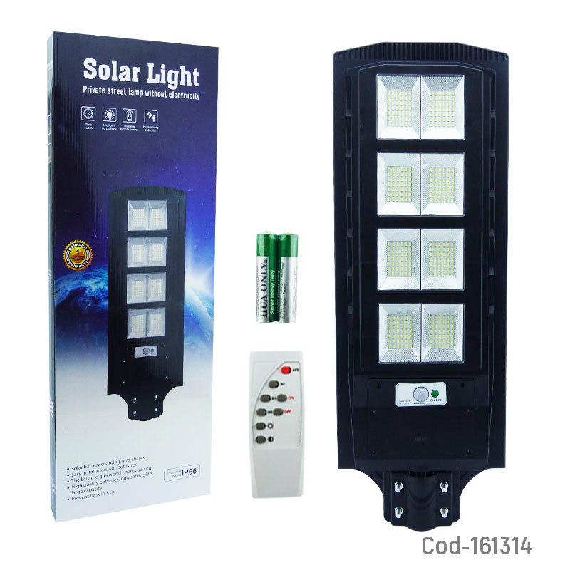 Foco para poste solar de 800 watt con 8 placas y 336 led en pvc con control remoto mayorista — imagen 4