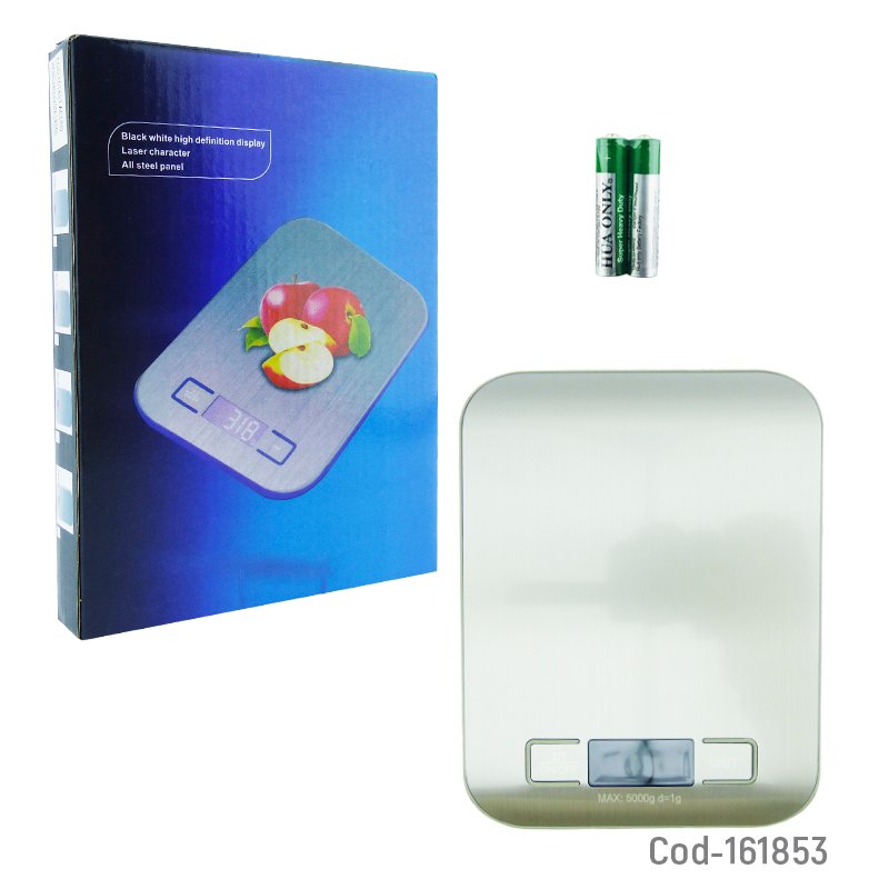 Balanza digital para cocina en acero inoxidable, pesa hasta 5 kg y los numeros en color blanco mayorista — imagen 4