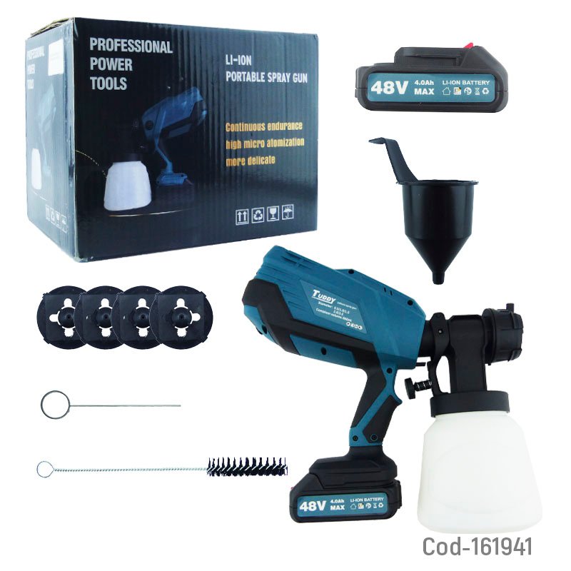 Pistola para pintar portatil marca tuddy recargable con dos baterias mayorista — imagen 3