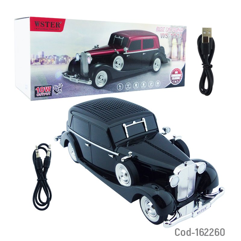 Parlante Recargable Modelo WS-1934 Auto Clasico De 10 Watt Y Conexion Bluetooth, USB, TF Y AUX. Variedad De Colores. 29.2 cm x 10.3 cm x 9.5 cm por mayor en Chile