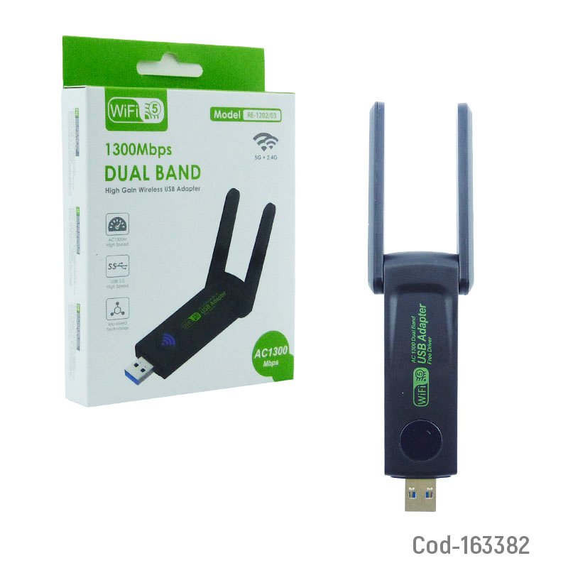 Antena wifi dual band usb de 2.4 y 5g a 1200-1300 mbps y doble antena. mayorista — imagen 3