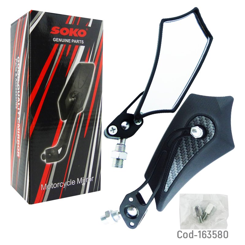 Espejo para moto marca soko tipo carbon de hilo 10 mm mayorista — imagen 3