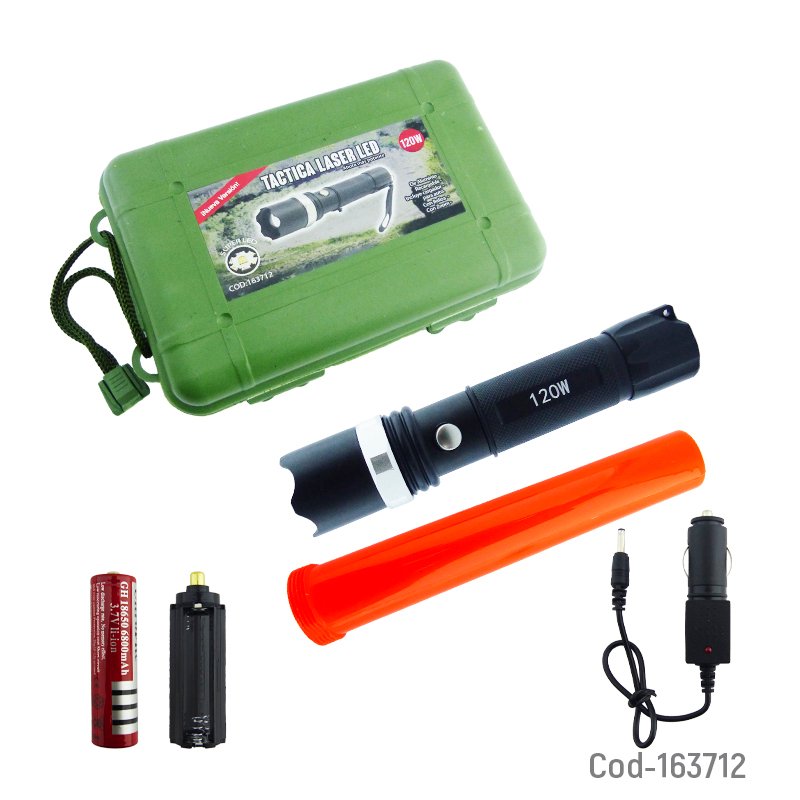 Linterna led laser tactica de 120 watt con zoom, pila, baliza recargable mayorista — imagen 4